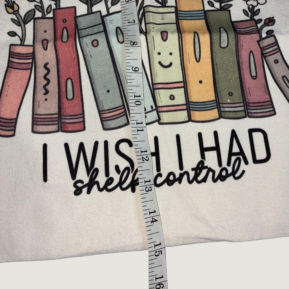 I Wish I Had Shelf Control Book Floral Canvas Tote Bag Cream Graphic - Picture 6 of 6